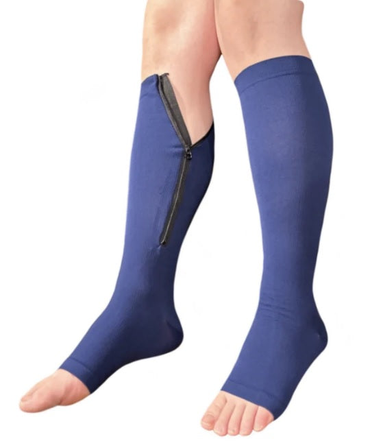 2 Pairs Zipper Compression Socks Open Toe Leg Support Easy-on/Off