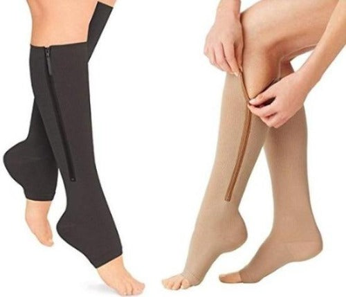 Cheap Unisex Open Toe Knee Length Zipper Compression Stockings