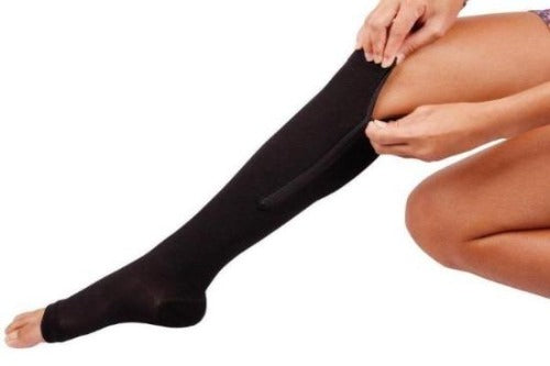 Cheap Unisex Open Toe Knee Length Zipper Compression Stockings