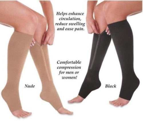 Open Toe Zip Up Compression Socks Zipper Leg Feet Support Unisex Stocking  UK