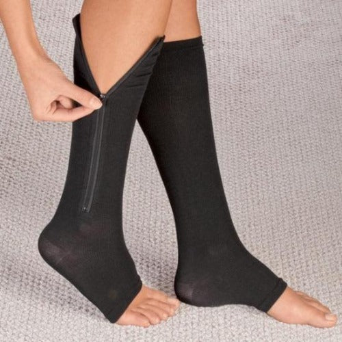 YUSHOW Easy On Zip compression Socks For Men Women With Toe Open Design  Zipper Leg Support Knee-High Stockings-3Pair at  Women's Clothing  store
